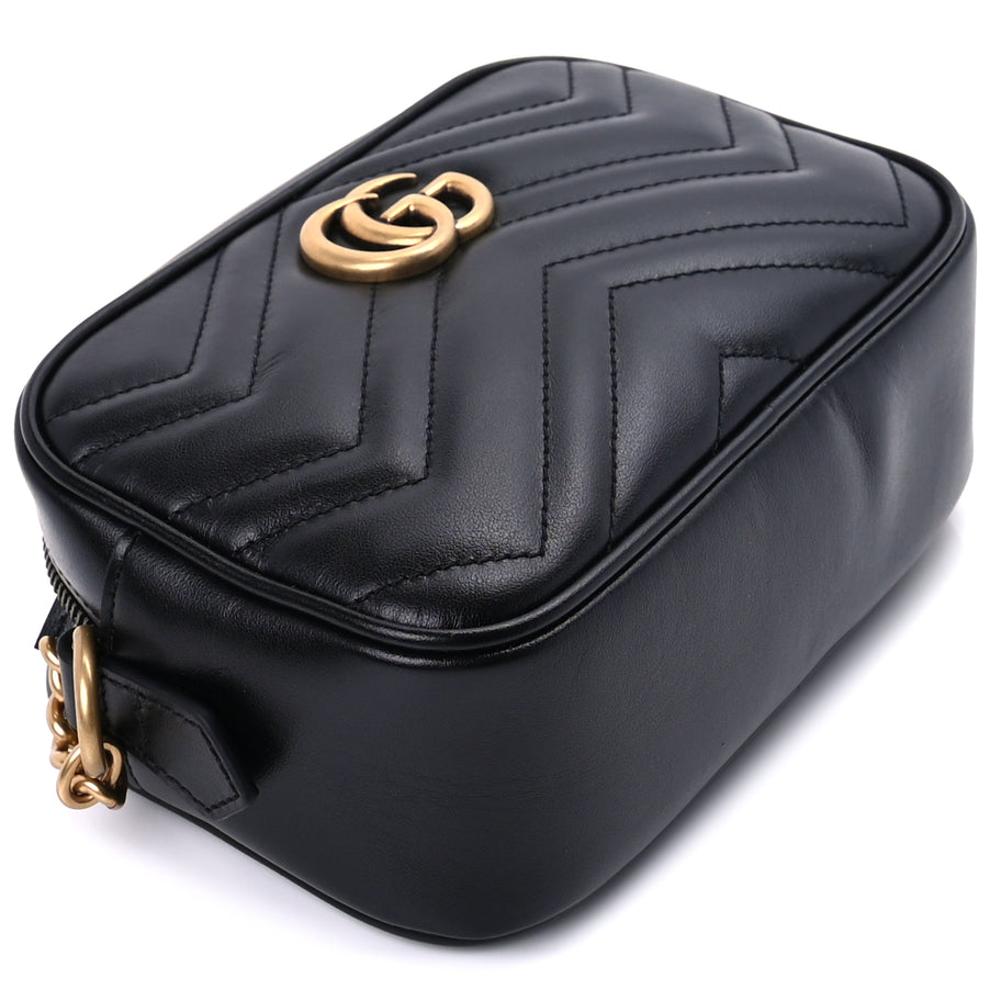 Gucci Calfskin Matelasse Mini GG Marmont Chain Shoulder Bag  Black Image 8