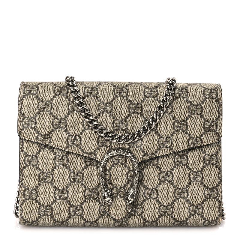  Gucci GG Supreme Monogram Mini Dionysus Chain Wallet Beige Taupe