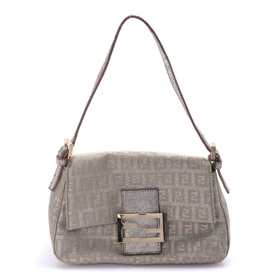 Fendi Metallic Jacquard Zucchino Suede Mini Mama Baguette  Cipria Argento Grigio Image 1