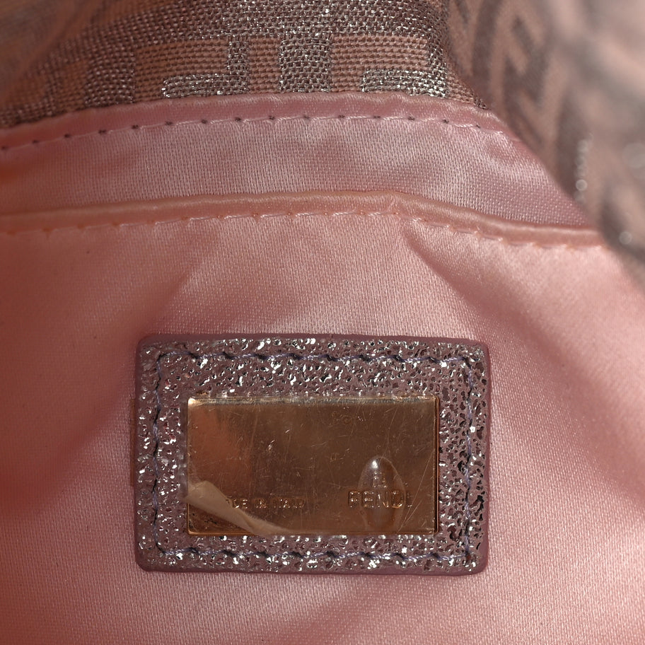 Fendi Metallic Jacquard Zucchino Suede Mini Mama Baguette  Cipria Argento Grigio Image 5
