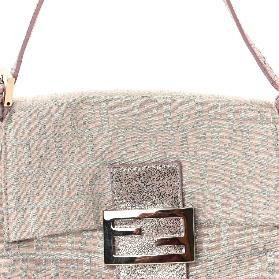 Fendi Metallic Jacquard Zucchino Suede Mini Mama Baguette  Cipria Argento Grigio Image 6