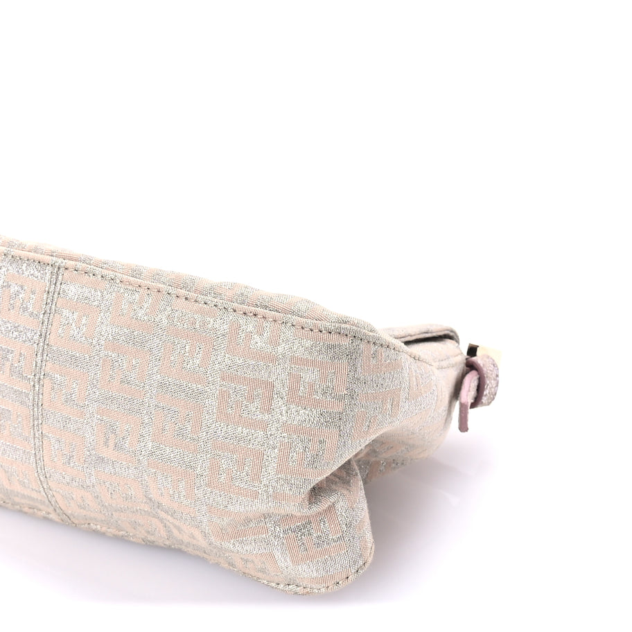 Fendi Metallic Jacquard Zucchino Suede Mini Mama Baguette  Cipria Argento Grigio Image 8
