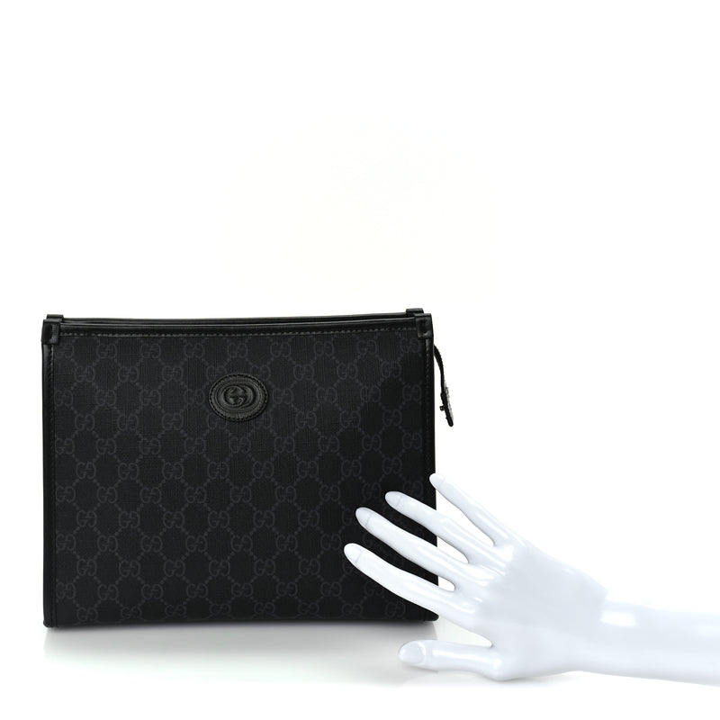  Gucci GG Supreme Monogram Azalea Calfskin Retro Interlocking G Beauty Case  Black