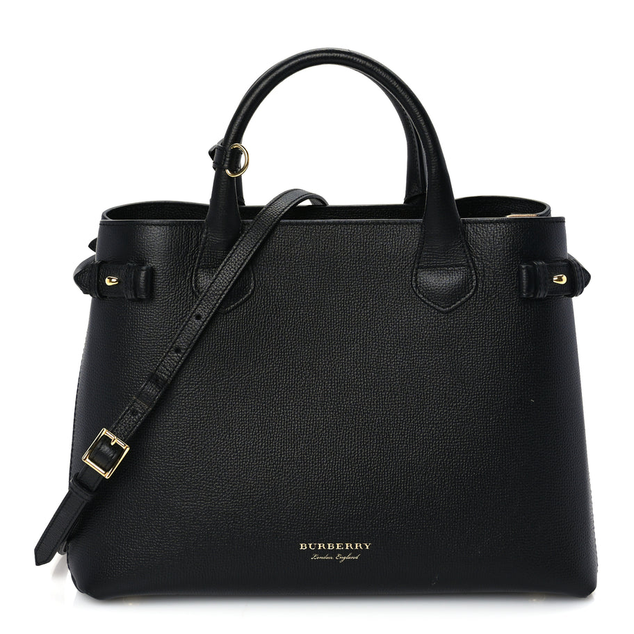 Burberry Grainy Calfskin House Check Medium Banner Tote Black Image 1