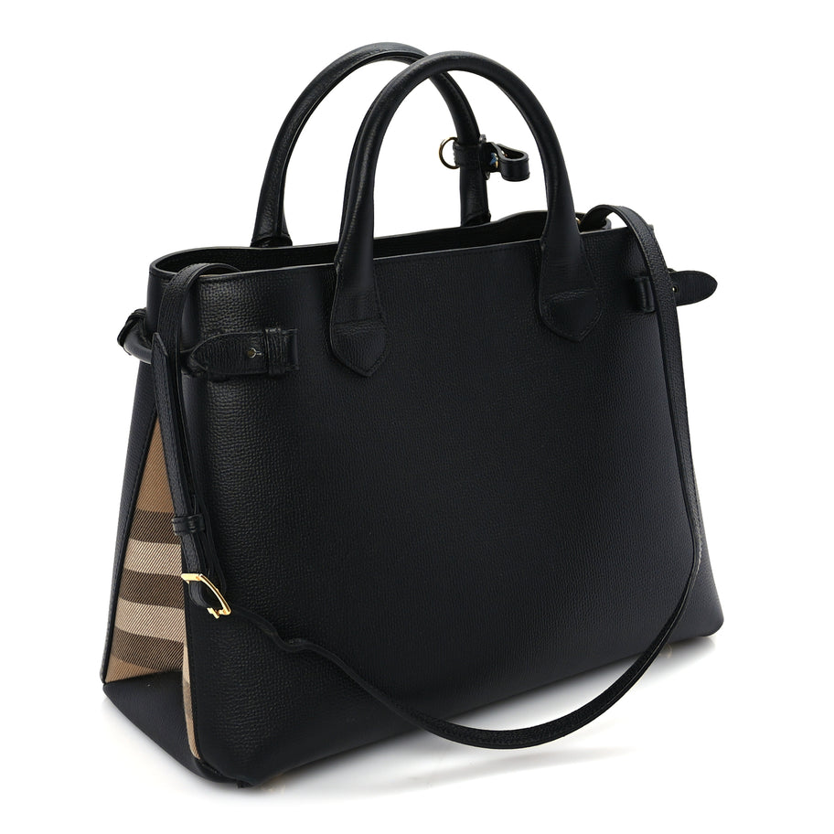 Burberry Grainy Calfskin House Check Medium Banner Tote Black Image 2
