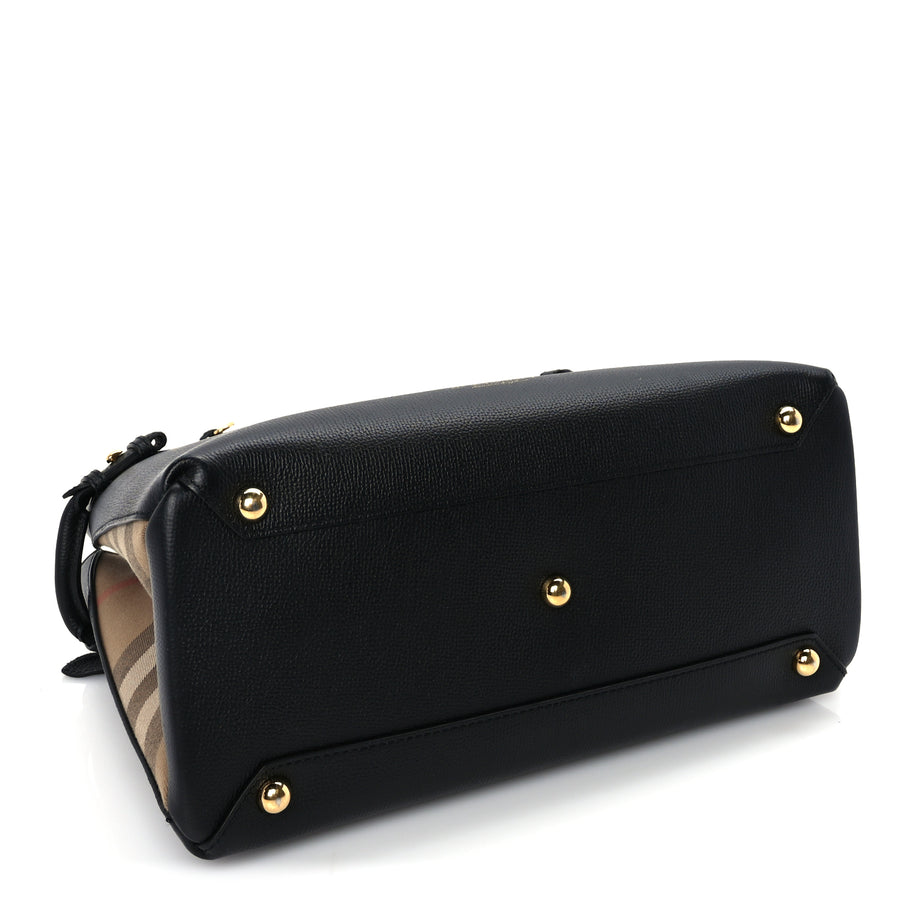 Burberry Grainy Calfskin House Check Medium Banner Tote Black Image 3