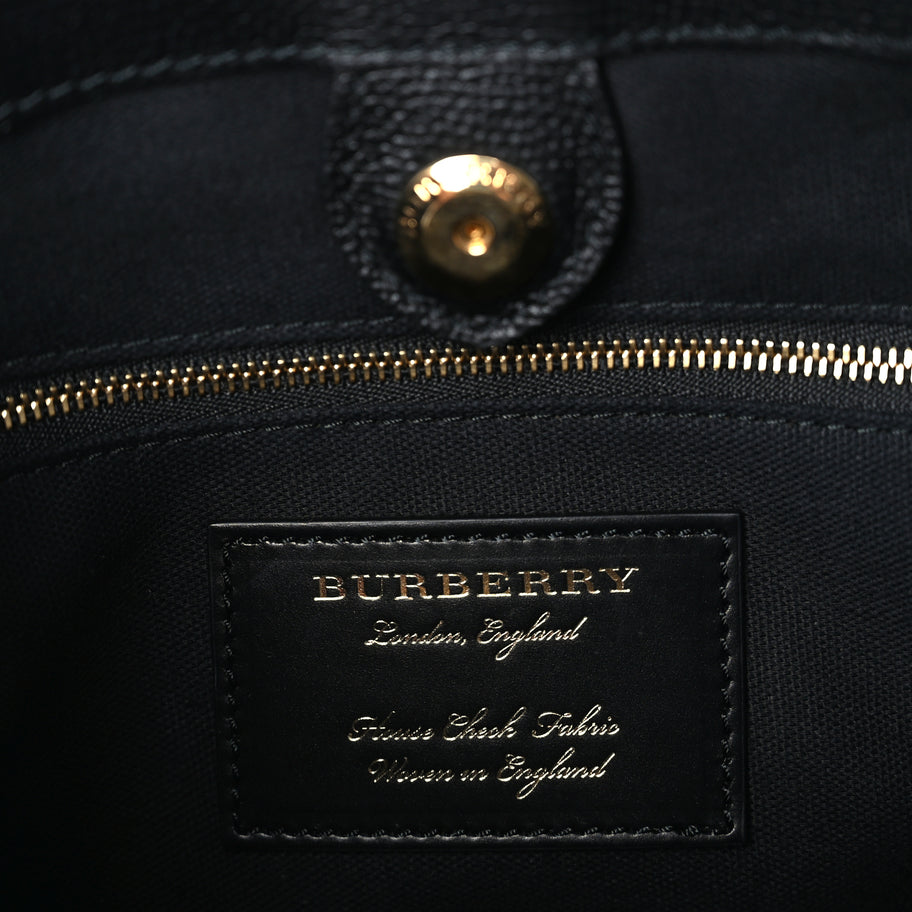 Burberry Grainy Calfskin House Check Medium Banner Tote Black Image 5