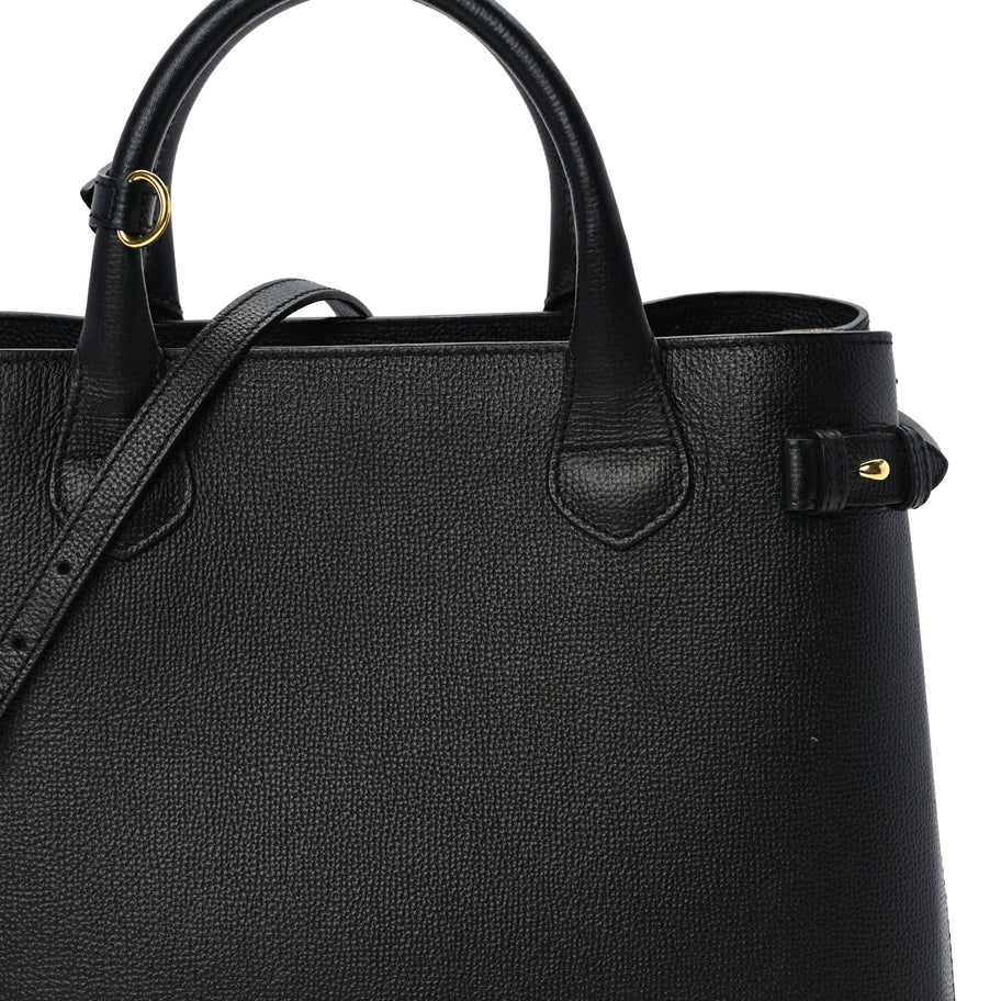 Burberry Grainy Calfskin House Check Medium Banner Tote Black Image 6