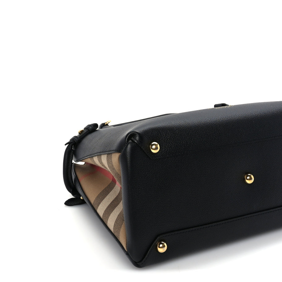 Burberry Grainy Calfskin House Check Medium Banner Tote Black Image 7