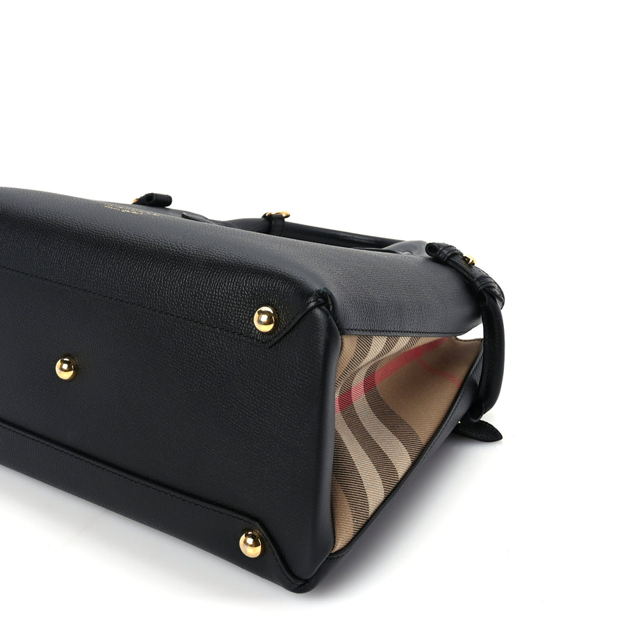 Burberry Grainy Calfskin House Check Medium Banner Tote Black Image 8