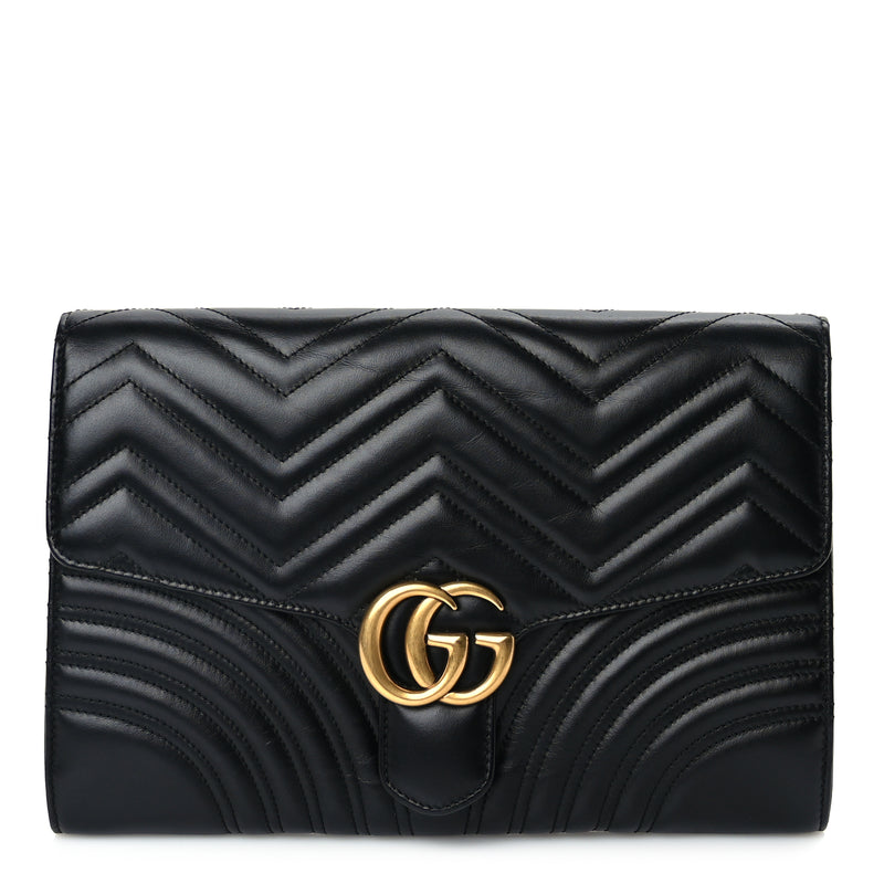  Gucci Calfskin Matelasse GG Marmont Clutch Black