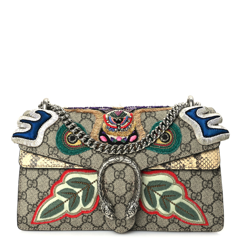 Gucci GG Supreme Monogram Snakeskin Embroidered Small Dionysus Shoulder Bag
