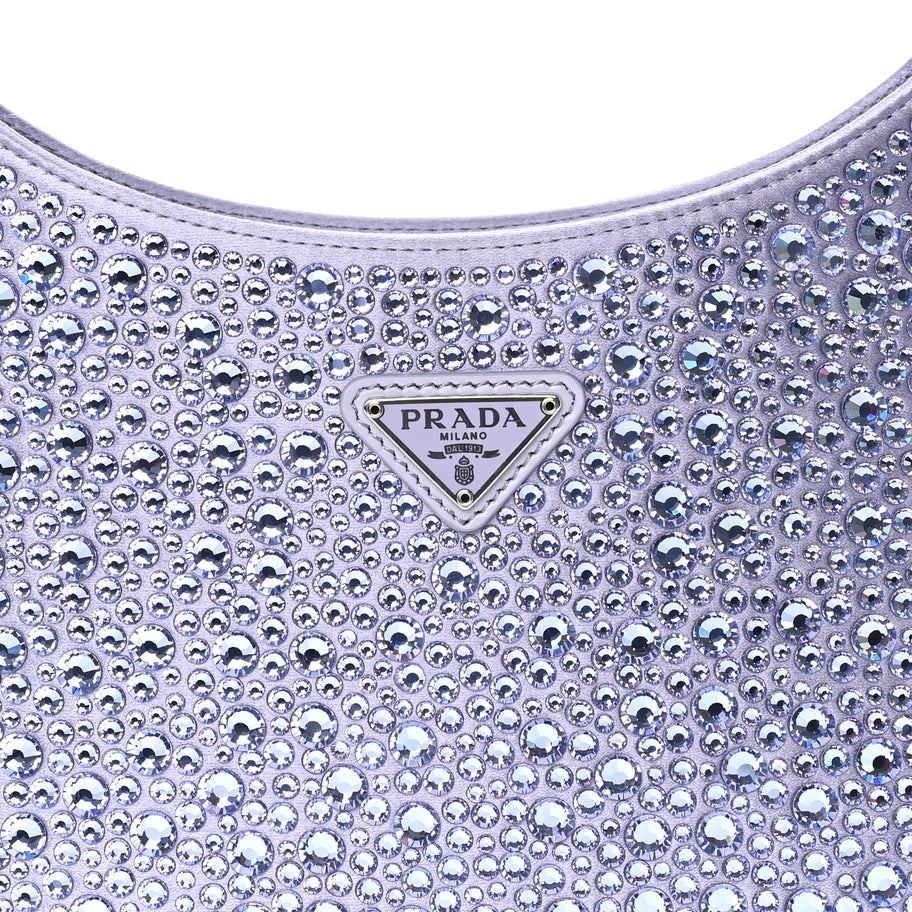 Prada Satin Crystal Cleo Adjustable Strap Shoulder Bag  Glicine Image 6