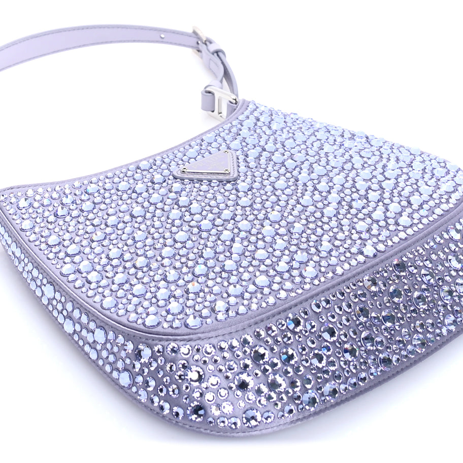 Prada Satin Crystal Cleo Adjustable Strap Shoulder Bag  Glicine Image 7