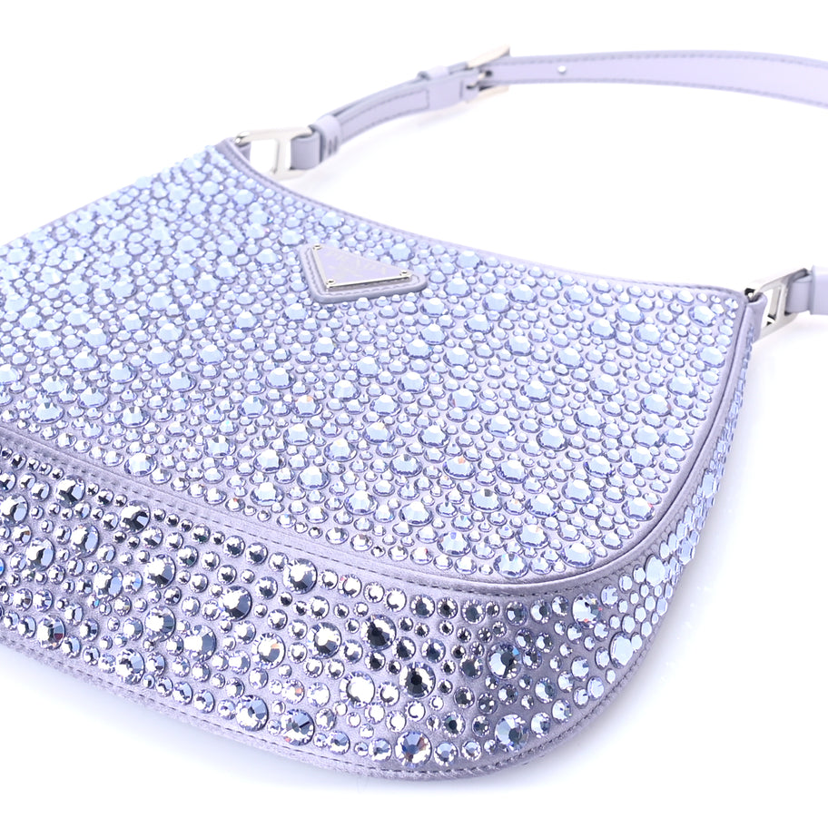 Prada Satin Crystal Cleo Adjustable Strap Shoulder Bag  Glicine Image 8