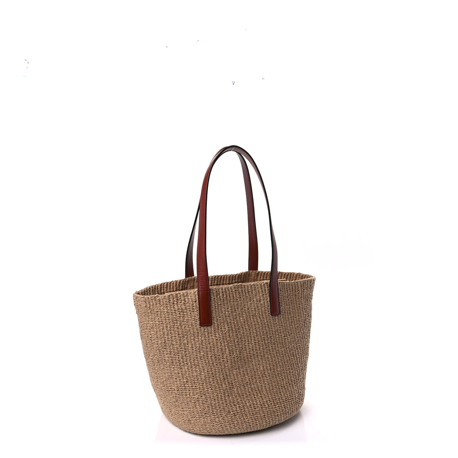 Chloe Raffia Calfskin Horse Medal Large Basket Tote  Sepia Brown Image 2