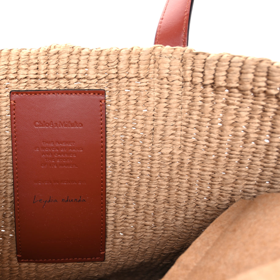 Chloe Raffia Calfskin Horse Medal Large Basket Tote  Sepia Brown Image 5