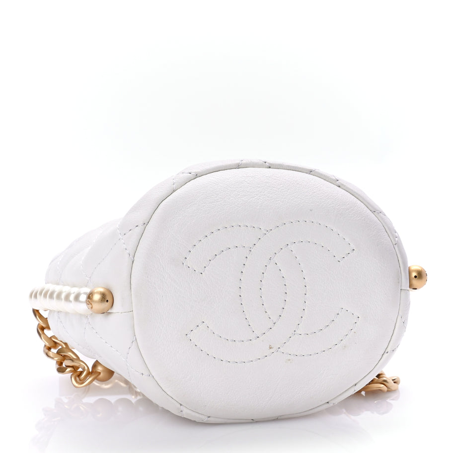 Chanel Calfskin Quilted Pearl Mini About Pearls Drawstring Bucket Bag White Image 3