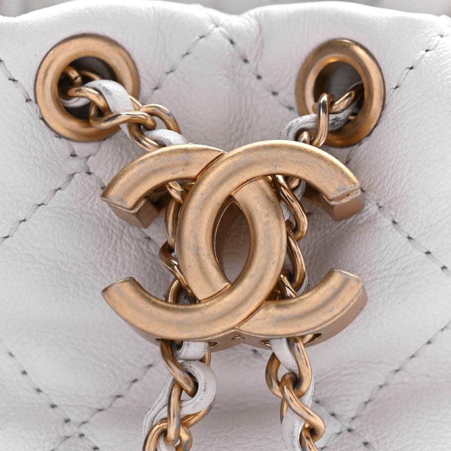 Chanel Calfskin Quilted Pearl Mini About Pearls Drawstring Bucket Bag White Image 7
