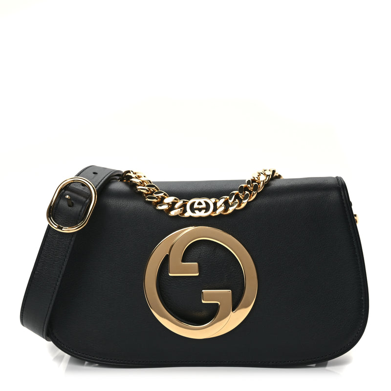 Gucci Roxy Calfskin Blondie Chain Shoulder Flap Bag Black