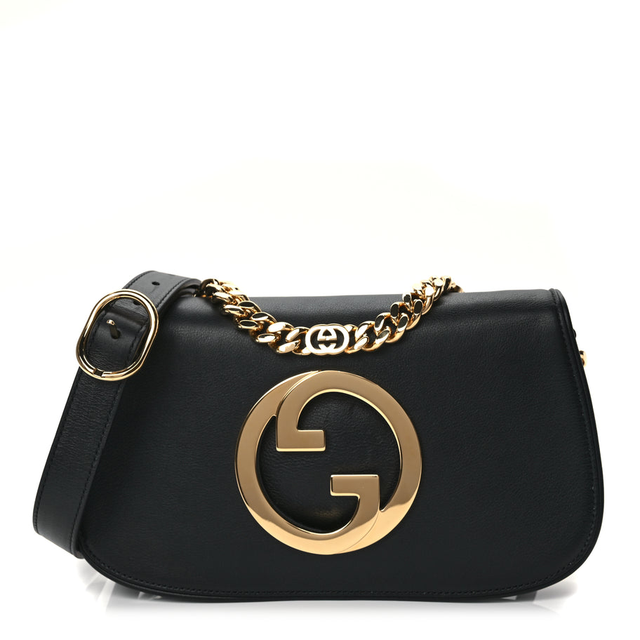 Gucci Roxy Calfskin Blondie Chain Shoulder Flap Bag Black Image 1