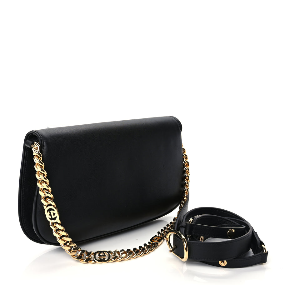 Gucci Roxy Calfskin Blondie Chain Shoulder Flap Bag Black Image 2
