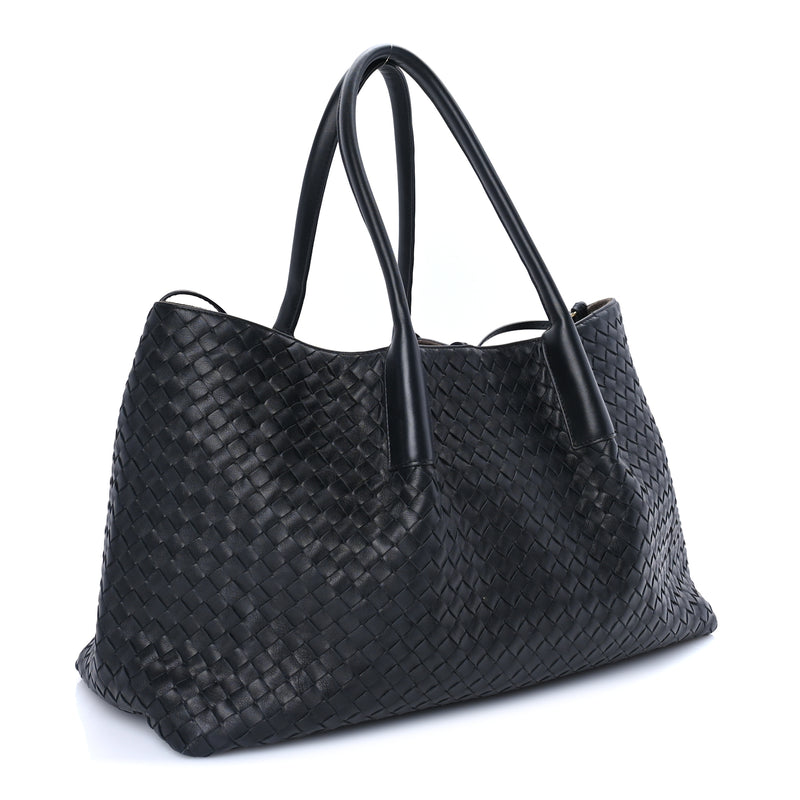  Bottega Veneta Calfskin Intrecciato Pinacoteca Reversible Tote Black Fondant