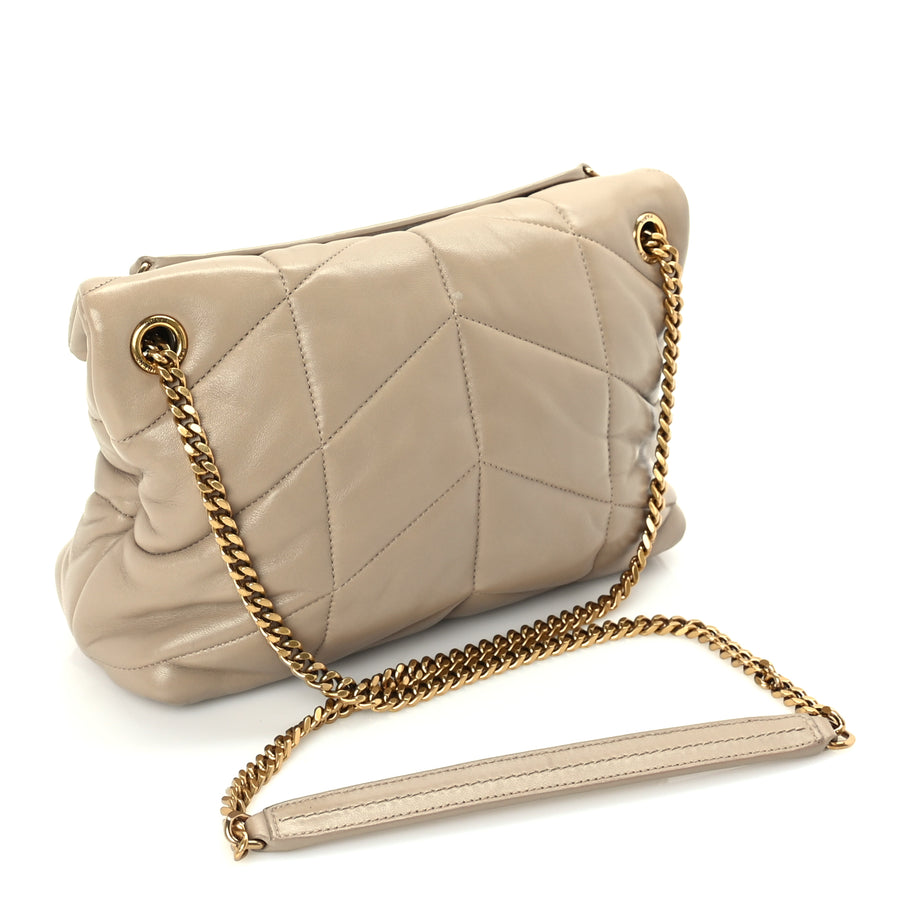 Saint Laurent Lambskin Quilted Small Loulou Puffer Monogram Chain Satchel Dark Beige Dark Beige Image 2