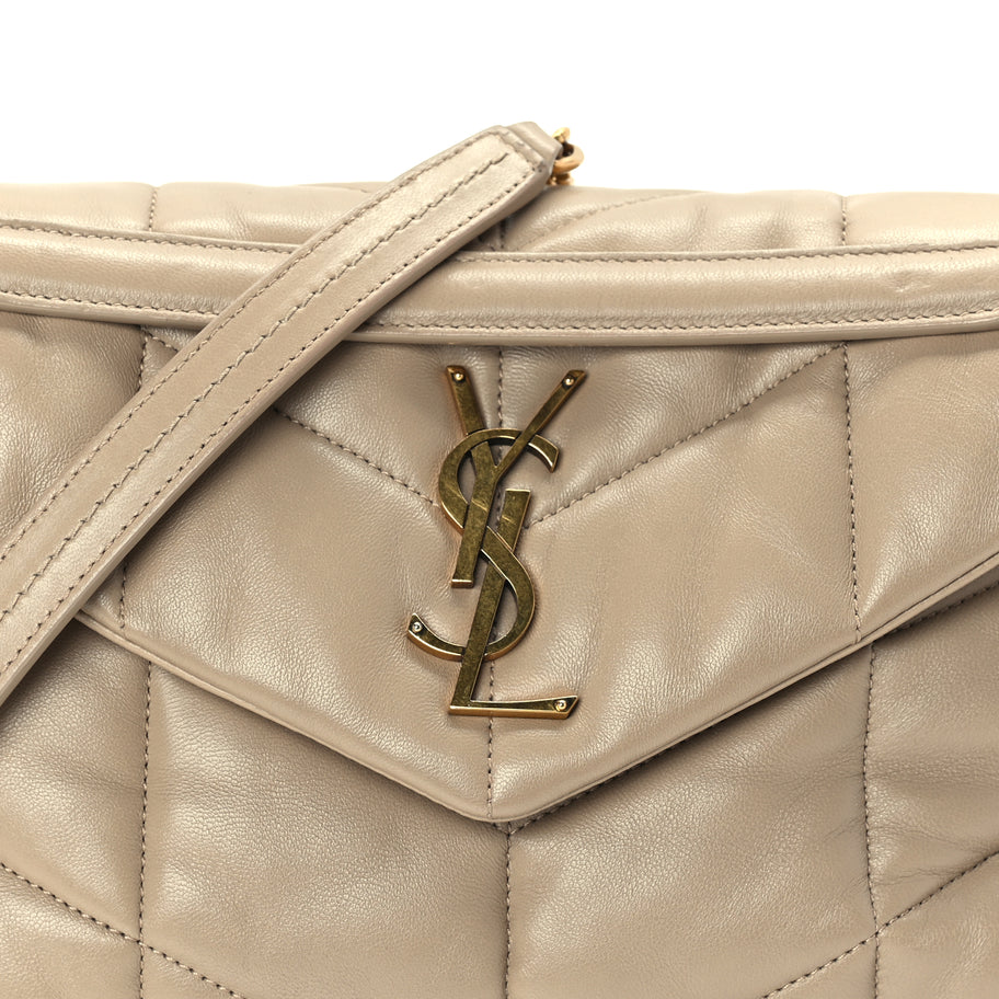 Saint Laurent Lambskin Quilted Small Loulou Puffer Monogram Chain Satchel Dark Beige Dark Beige Image 6
