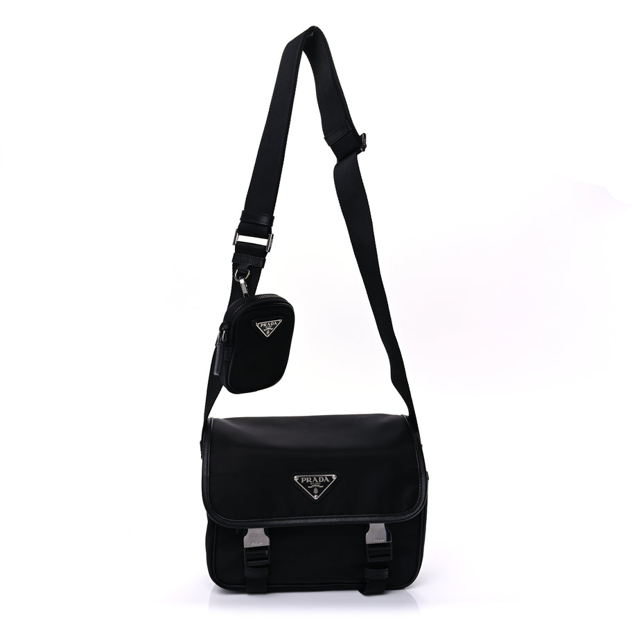 Prada Re-Nylon Saffiano Pocket Double Snap Buckle Shoulder Bag