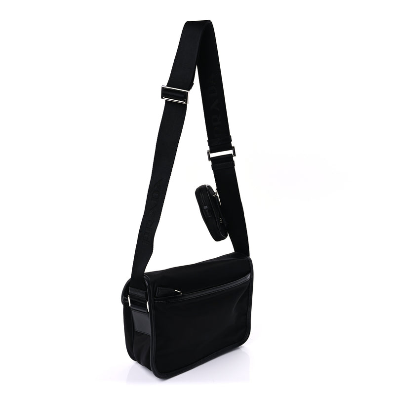  Prada Re-Nylon Saffiano Pocket Double Snap Buckle Shoulder Bag Black