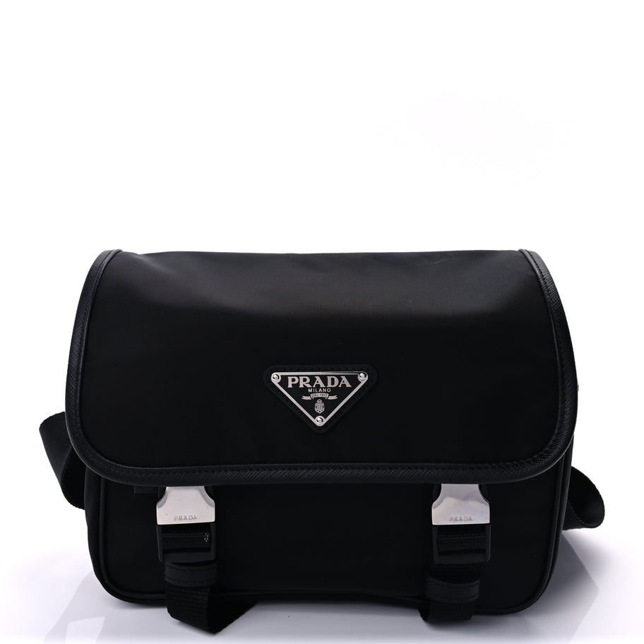 Prada Re-Nylon Saffiano Pocket Double Snap Buckle Shoulder Bag