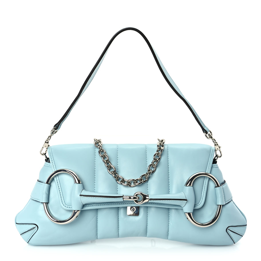 Gucci Nappa Vertical Matelasse Medium Maxi Horsebit Chain Shoulder Bag Crystal Snow Image 1