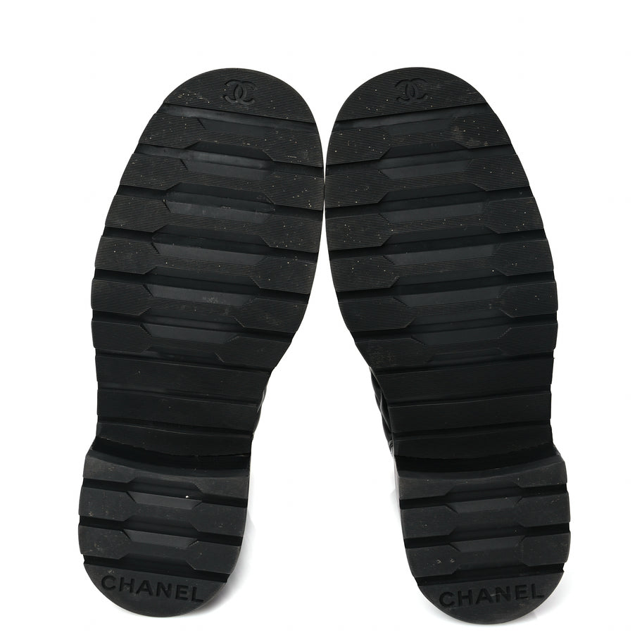 Chanel Shiny Calfskin Quilted Lace Up Combat Boots 39 Black Image 5