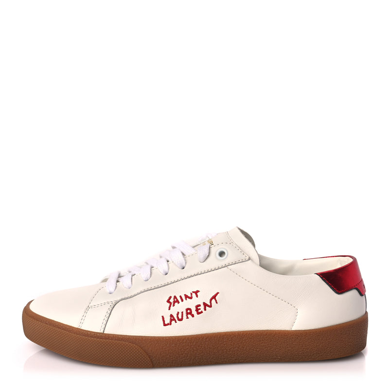  Saint Laurent Calfskin Embroidered Court Classic Sneakers 41 Red Nero