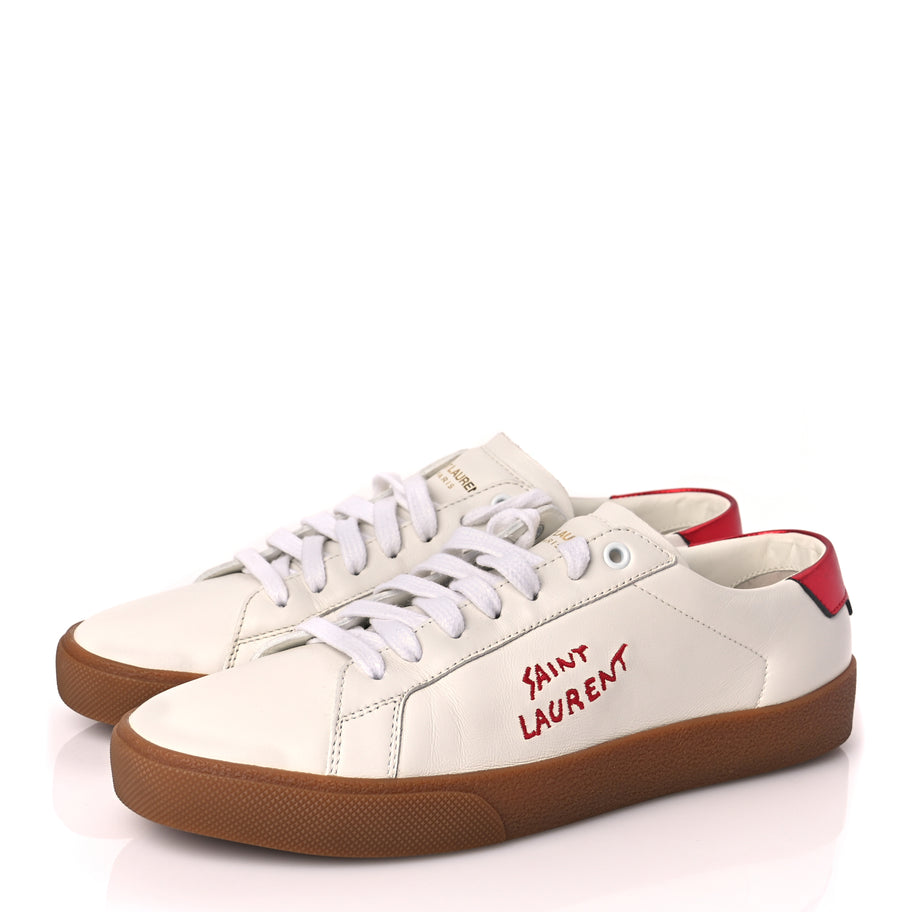 Saint Laurent Calfskin Embroidered Court Classic Sneakers 41 Red Nero Image 3