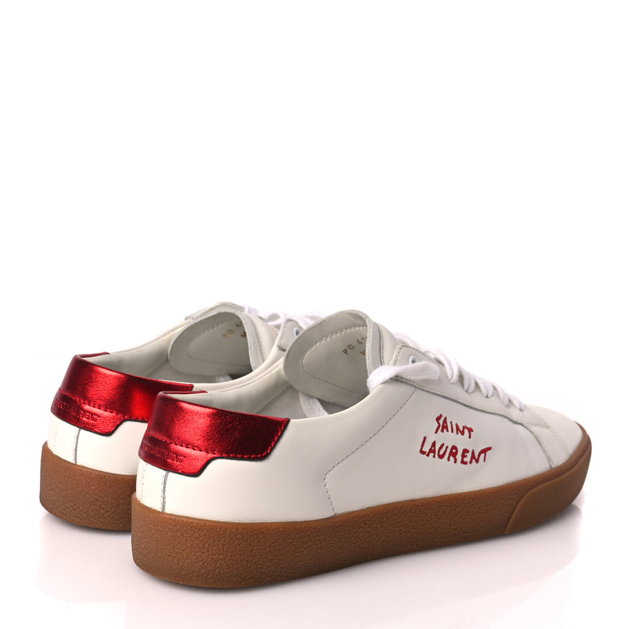 Saint Laurent Calfskin Embroidered Court Classic Sneakers 41 Red Nero Image 4