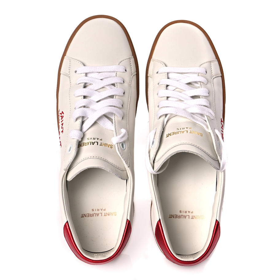 Saint Laurent Calfskin Embroidered Court Classic Sneakers 41 Red Nero Image 6