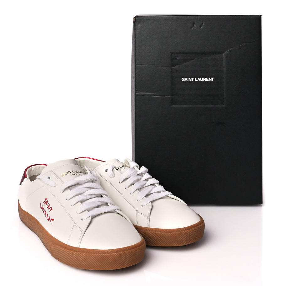 Saint Laurent Calfskin Embroidered Court Classic Sneakers 41 Red Nero Image 8