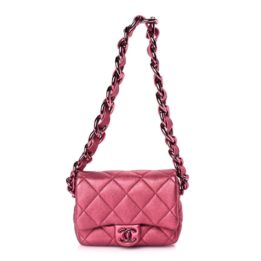Chanel Metallic Lambskin Quilted Mini Lacquered Chain Flap  Pink Image 1