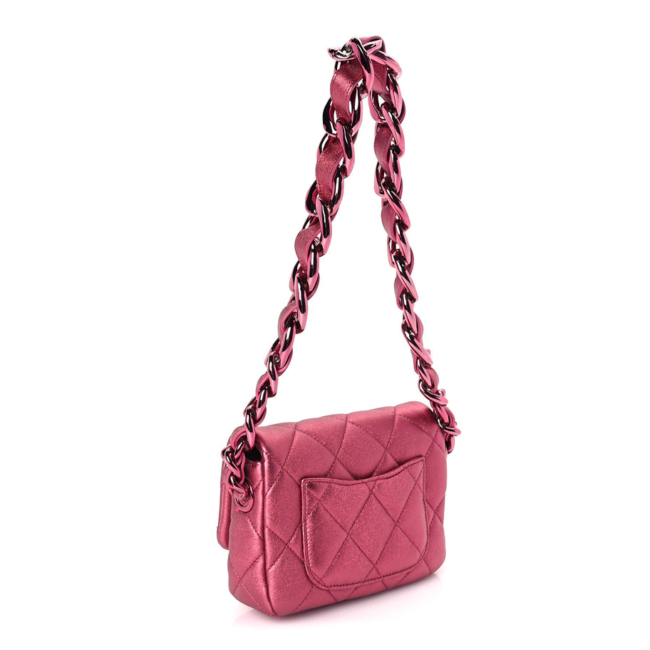 Chanel Metallic Lambskin Quilted Mini Lacquered Chain Flap  Pink Image 2