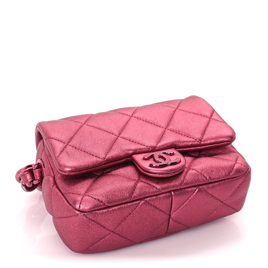 Chanel Metallic Lambskin Quilted Mini Lacquered Chain Flap  Pink Image 3
