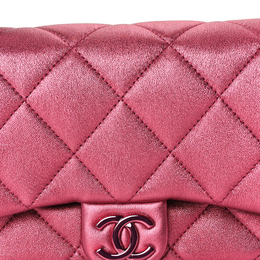 Chanel Metallic Lambskin Quilted Mini Lacquered Chain Flap  Pink Image 7
