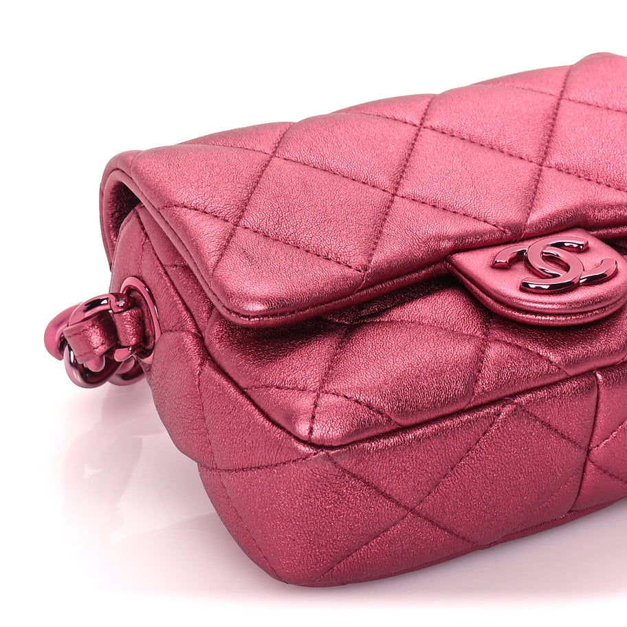 Chanel Metallic Lambskin Quilted Mini Lacquered Chain Flap  Pink Image 8