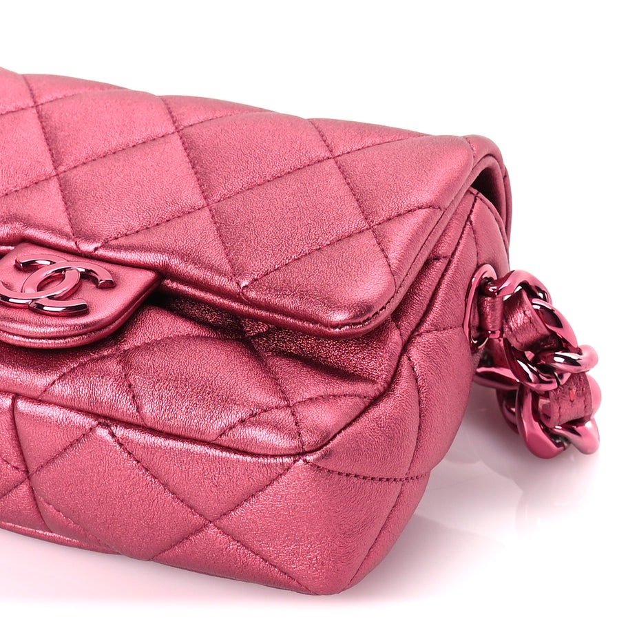 Chanel Metallic Lambskin Quilted Mini Lacquered Chain Flap  Pink Image 9