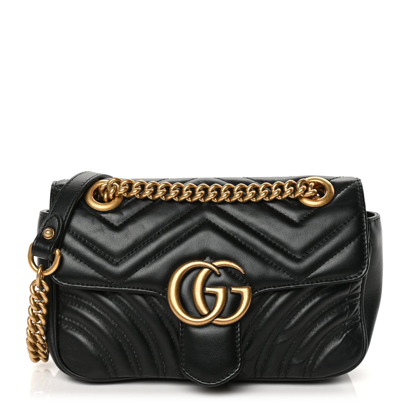  Gucci Calfskin Matelasse Mini GG Marmont Shoulder Bag Black