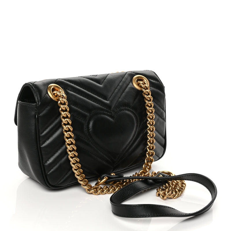 Gucci Calfskin Matelasse Mini GG Marmont Shoulder Bag Black