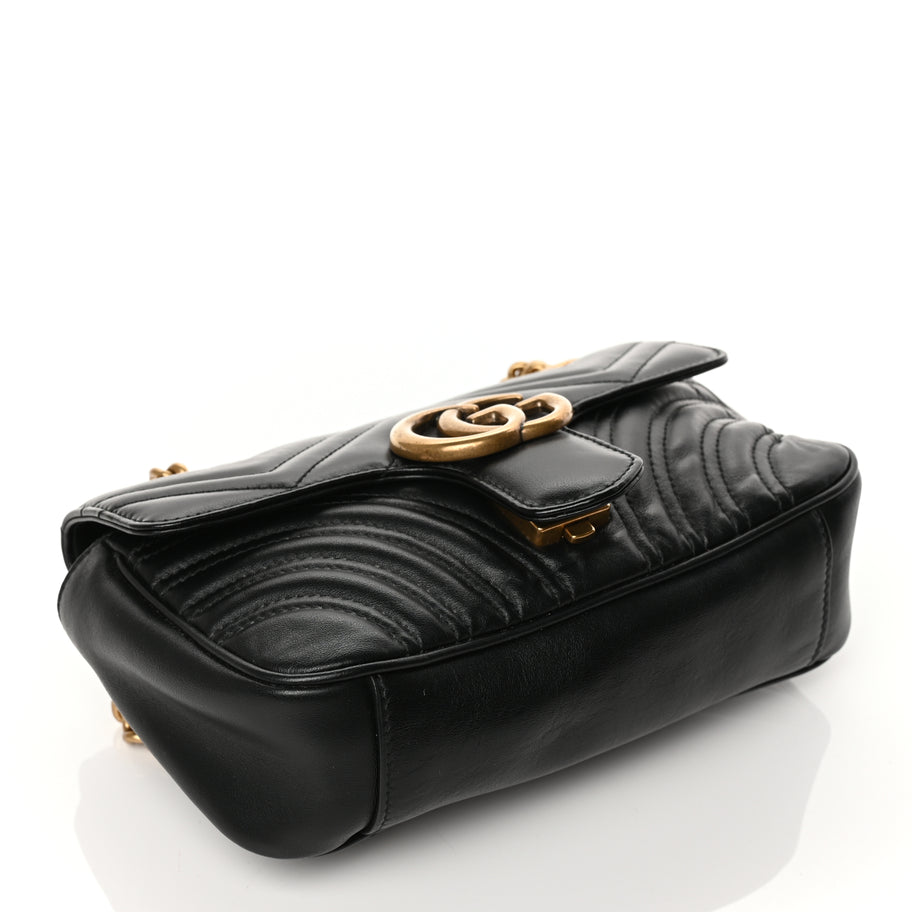 Gucci Calfskin Matelasse Mini GG Marmont Shoulder Bag Black Image 3