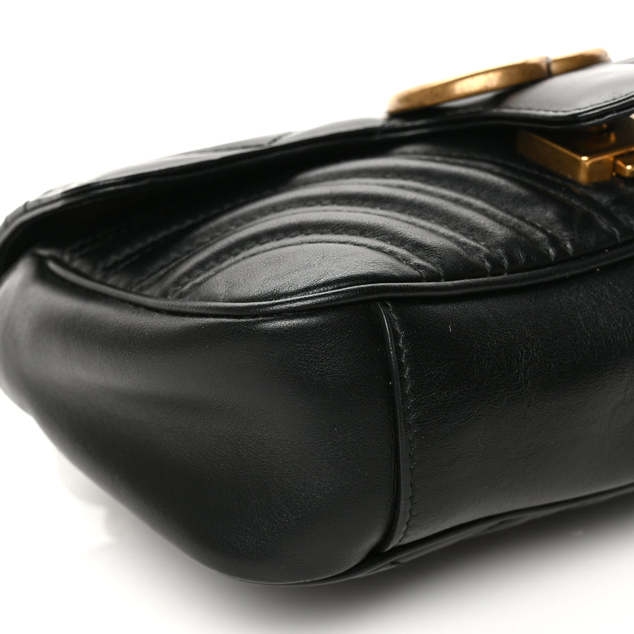Gucci Calfskin Matelasse Mini GG Marmont Shoulder Bag Black Image 8