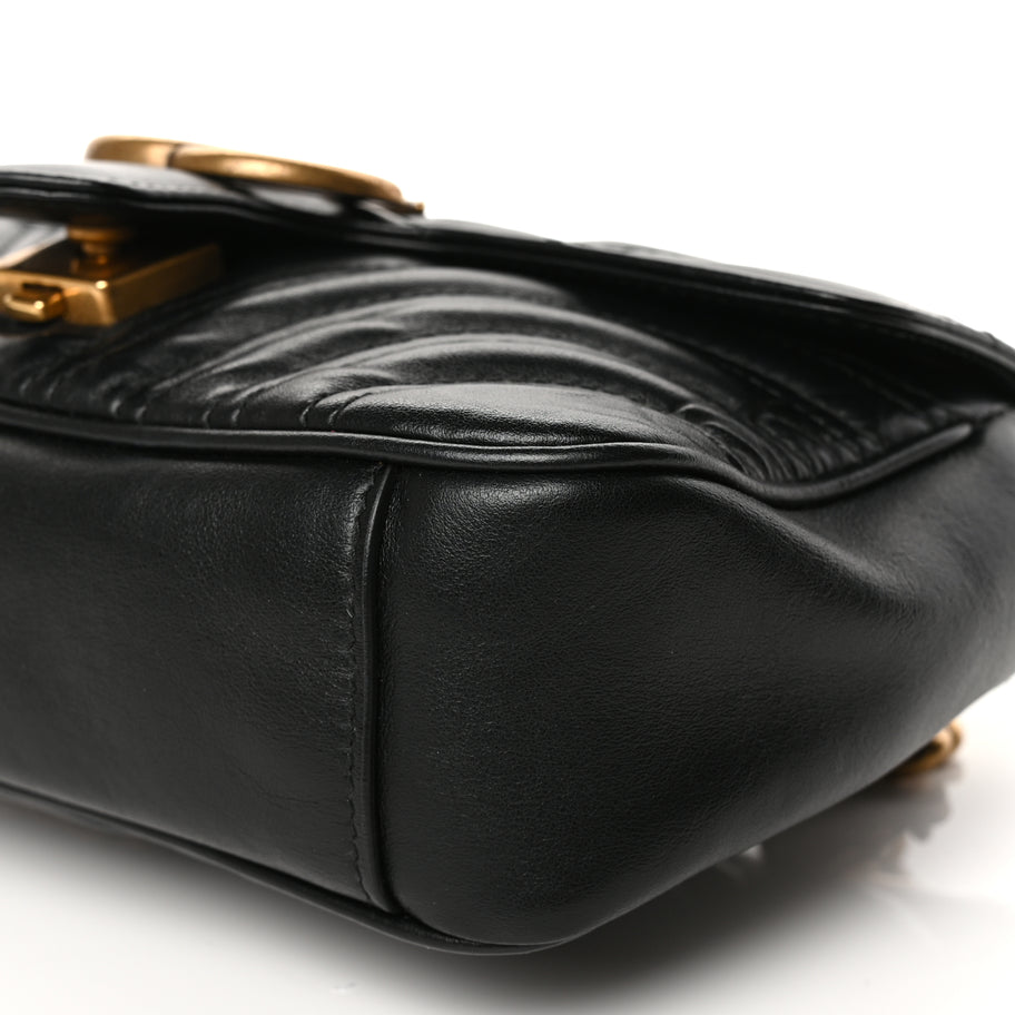 Gucci Calfskin Matelasse Mini GG Marmont Shoulder Bag Black Image 9